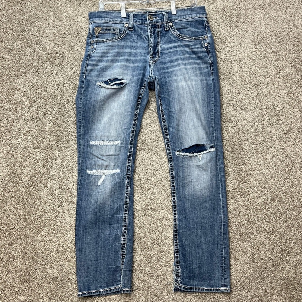 Salvage Supply Company Jeans Mens 32x30 Light Wash Distressed Straight Leg Denim
